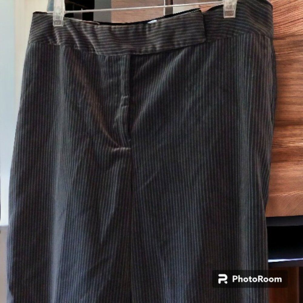 Gray Striped Velour Wide Leg Trousers Size 14W